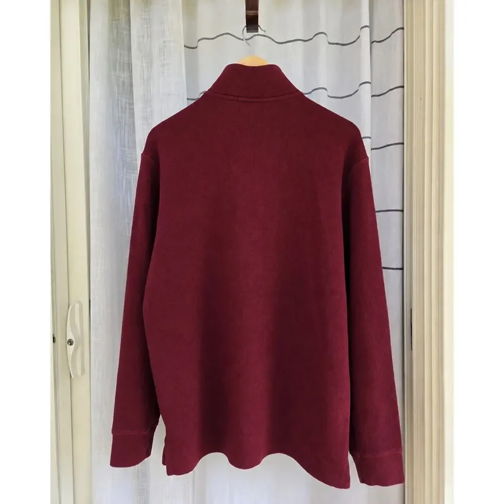 Polo Ralph Lauren Burgundy 1/4 Zip Mock Neck Cotton Knit Sweater Men's Size L